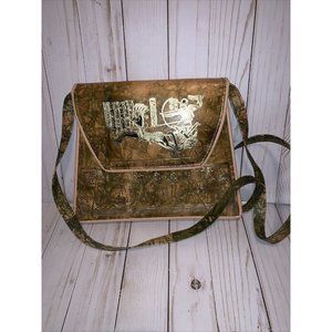 Egyptian Leather Women Bag with Gold Embossed Design